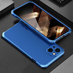 Funda Lujo Marco de Aluminio Carcasa 360 Grados para Apple iPhone 15 Azul