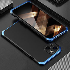 Funda Lujo Marco de Aluminio Carcasa 360 Grados para Apple iPhone 15 Azul y Negro