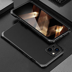 Funda Lujo Marco de Aluminio Carcasa 360 Grados para Apple iPhone 15 Negro