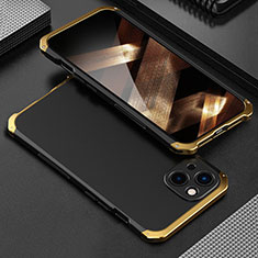 Funda Lujo Marco de Aluminio Carcasa 360 Grados para Apple iPhone 15 Oro y Negro