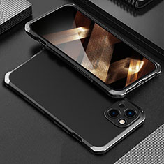 Funda Lujo Marco de Aluminio Carcasa 360 Grados para Apple iPhone 15 Plus Plata y Negro