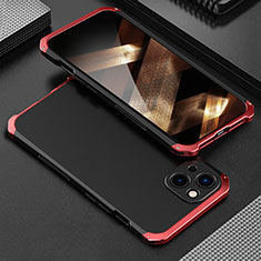 Funda Lujo Marco de Aluminio Carcasa 360 Grados para Apple iPhone 15 Plus Rojo y Negro