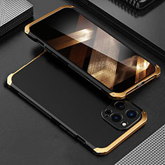 Funda Lujo Marco de Aluminio Carcasa 360 Grados para Apple iPhone 15 Pro Max Oro y Negro