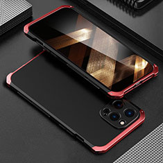 Funda Lujo Marco de Aluminio Carcasa 360 Grados para Apple iPhone 15 Pro Max Rojo y Negro