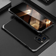 Funda Lujo Marco de Aluminio Carcasa 360 Grados para Apple iPhone 15 Pro Negro