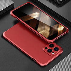 Funda Lujo Marco de Aluminio Carcasa 360 Grados para Apple iPhone 15 Pro Rojo