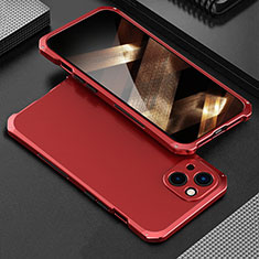 Funda Lujo Marco de Aluminio Carcasa 360 Grados para Apple iPhone 15 Rojo