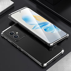 Funda Lujo Marco de Aluminio Carcasa 360 Grados para Huawei Honor 100 5G Plata y Negro