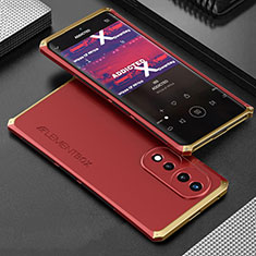 Funda Lujo Marco de Aluminio Carcasa 360 Grados para Huawei Honor 70 Pro 5G Oro y Rojo