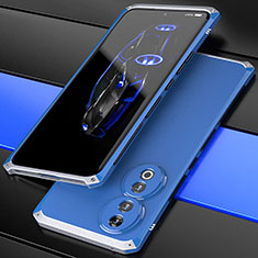 Funda Lujo Marco de Aluminio Carcasa 360 Grados para Huawei Honor 90 5G Plata y Azul