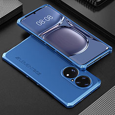 Funda Lujo Marco de Aluminio Carcasa 360 Grados para Huawei P50 Pro Azul
