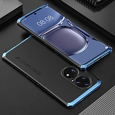 Funda Lujo Marco de Aluminio Carcasa 360 Grados para Huawei P50 Pro Azul y Negro