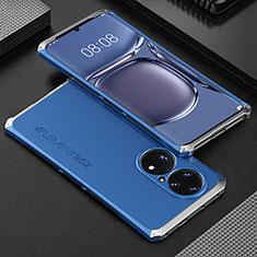 Funda Lujo Marco de Aluminio Carcasa 360 Grados para Huawei P50 Pro Plata y Azul