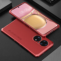 Funda Lujo Marco de Aluminio Carcasa 360 Grados para Huawei P50 Pro Rojo