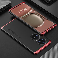 Funda Lujo Marco de Aluminio Carcasa 360 Grados para Huawei P50 Pro Rojo y Negro