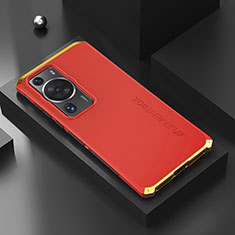 Funda Lujo Marco de Aluminio Carcasa 360 Grados para Huawei P60 Pro Oro y Rojo