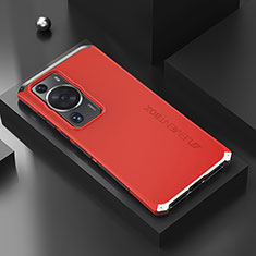 Funda Lujo Marco de Aluminio Carcasa 360 Grados para Huawei P60 Pro Plata y Rojo