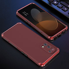 Funda Lujo Marco de Aluminio Carcasa 360 Grados para Oppo Find X3 Lite 5G Rojo