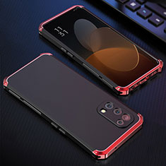 Funda Lujo Marco de Aluminio Carcasa 360 Grados para Oppo Find X3 Lite 5G Rojo y Negro