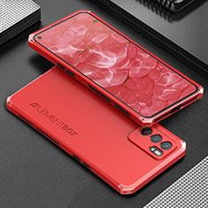 Funda Lujo Marco de Aluminio Carcasa 360 Grados para Oppo Reno6 5G Rojo