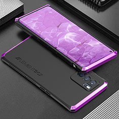 Funda Lujo Marco de Aluminio Carcasa 360 Grados para Oppo Reno6 Pro 5G India Morado