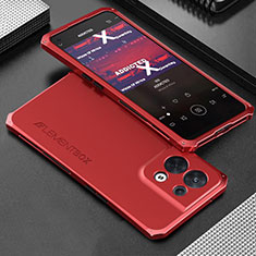 Funda Lujo Marco de Aluminio Carcasa 360 Grados para Oppo Reno8 5G Rojo