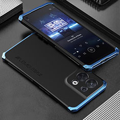 Funda Lujo Marco de Aluminio Carcasa 360 Grados para Oppo Reno9 5G Azul y Negro