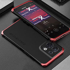 Funda Lujo Marco de Aluminio Carcasa 360 Grados para Oppo Reno9 5G Rojo y Negro