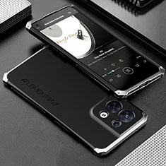 Funda Lujo Marco de Aluminio Carcasa 360 Grados para Oppo Reno9 Pro 5G Plata y Negro