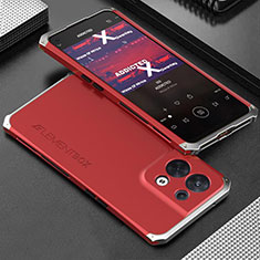 Funda Lujo Marco de Aluminio Carcasa 360 Grados para Oppo Reno9 Pro 5G Plata y Rojo