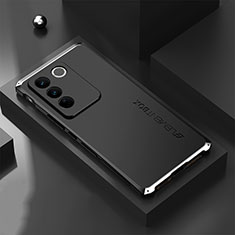 Funda Lujo Marco de Aluminio Carcasa 360 Grados para Vivo V27 Pro 5G Plata y Negro