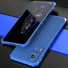 Funda Lujo Marco de Aluminio Carcasa 360 Grados para Vivo X60 5G Azul