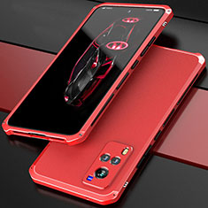 Funda Lujo Marco de Aluminio Carcasa 360 Grados para Vivo X60 5G Rojo