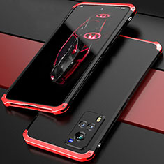 Funda Lujo Marco de Aluminio Carcasa 360 Grados para Vivo X60 5G Rojo y Negro