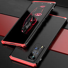 Funda Lujo Marco de Aluminio Carcasa 360 Grados para Vivo X60 Pro 5G Rojo y Negro