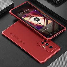 Funda Lujo Marco de Aluminio Carcasa 360 Grados para Vivo X70 Pro 5G Rojo