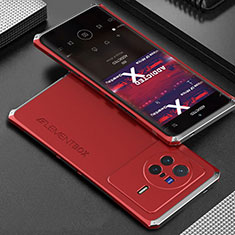 Funda Lujo Marco de Aluminio Carcasa 360 Grados para Vivo X80 Pro 5G Plata y Rojo