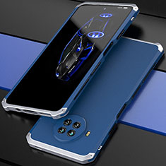 Funda Lujo Marco de Aluminio Carcasa 360 Grados para Xiaomi Mi 10i 5G Plata y Azul