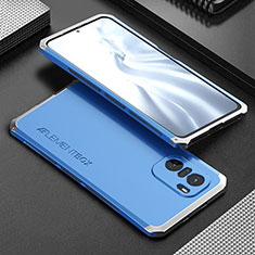 Funda Lujo Marco de Aluminio Carcasa 360 Grados para Xiaomi Mi 11i 5G Plata y Azul