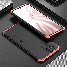 Funda Lujo Marco de Aluminio Carcasa 360 Grados para Xiaomi Mi 11i 5G Rojo y Negro