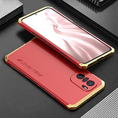 Funda Lujo Marco de Aluminio Carcasa 360 Grados para Xiaomi Mi 11X Pro 5G Oro y Rojo