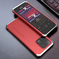 Funda Lujo Marco de Aluminio Carcasa 360 Grados para Xiaomi Mi 13 5G Plata y Rojo