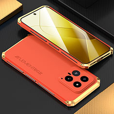 Funda Lujo Marco de Aluminio Carcasa 360 Grados para Xiaomi Mi 14 5G Oro y Rojo
