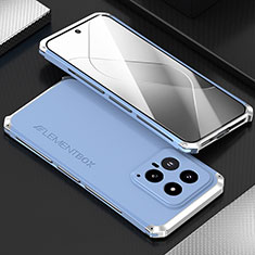 Funda Lujo Marco de Aluminio Carcasa 360 Grados para Xiaomi Mi 14 Pro 5G Plata y Azul