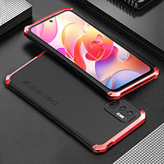 Funda Lujo Marco de Aluminio Carcasa 360 Grados para Xiaomi Redmi Note 10 JE 5G Rojo y Negro