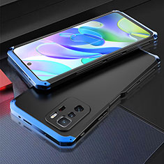 Funda Lujo Marco de Aluminio Carcasa 360 Grados para Xiaomi Redmi Note 10 Pro 5G Azul y Negro