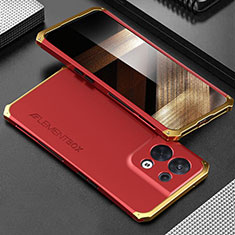 Funda Lujo Marco de Aluminio Carcasa 360 Grados para Xiaomi Redmi Note 13 5G Oro y Rojo