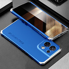Funda Lujo Marco de Aluminio Carcasa 360 Grados para Xiaomi Redmi Note 13 5G Plata y Azul