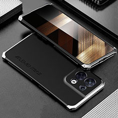 Funda Lujo Marco de Aluminio Carcasa 360 Grados para Xiaomi Redmi Note 13 5G Plata y Negro