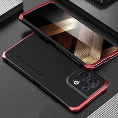 Funda Lujo Marco de Aluminio Carcasa 360 Grados para Xiaomi Redmi Note 13 5G Rojo y Negro